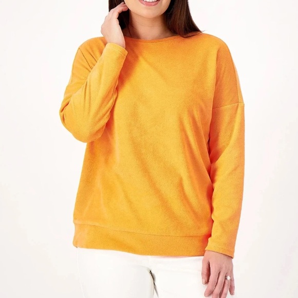 Belle Beach Kim Gravel Poolside Terry Sweatshirt Plus 2X Relaxed Bright Orange - Picture 1 of 10